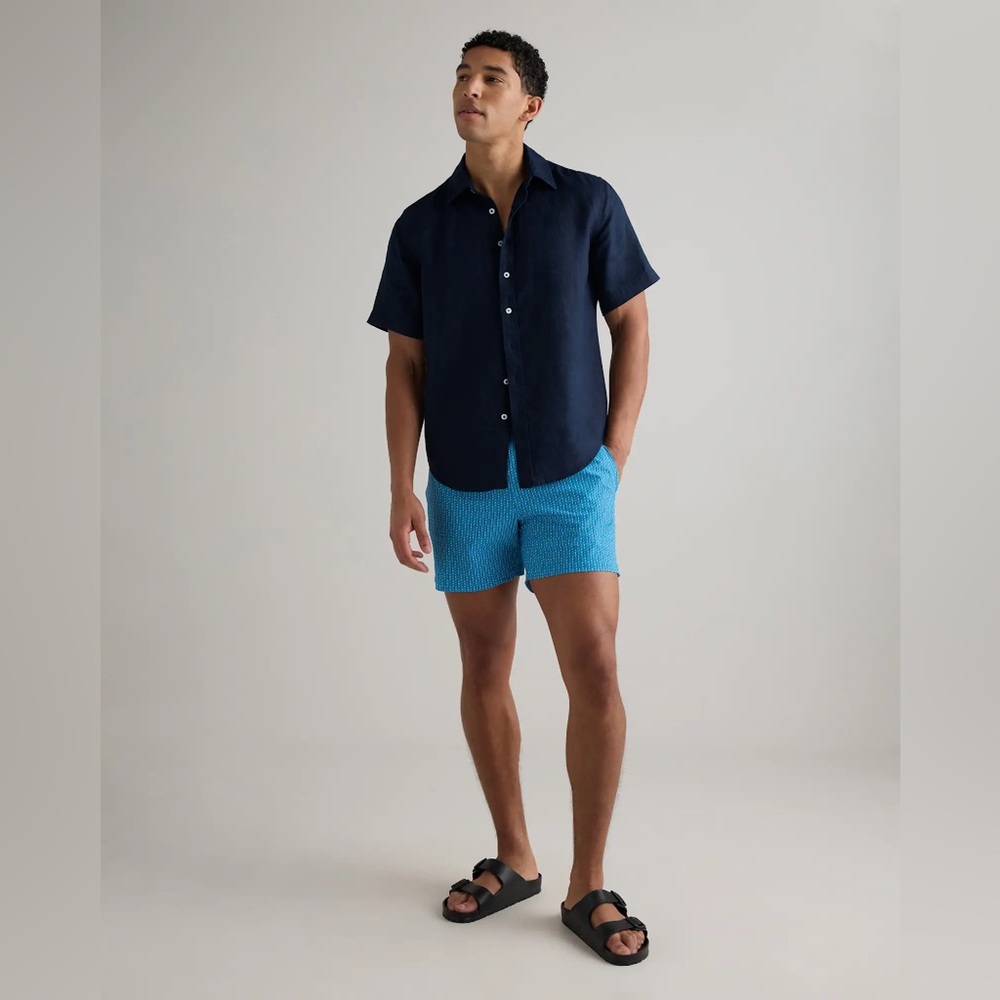 NWT QUINCE 7” Inseam Italian Swim Trunks Mini Diamond Geo Blue Men’s XXL 6596 - Picture 6 of 10